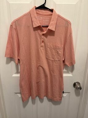 Patagonia Men's Coral and White Striped Polo